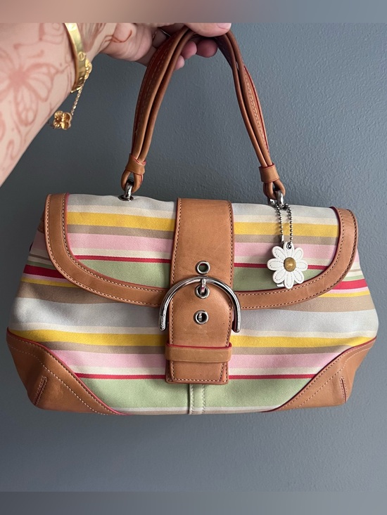 Coach Handbags - Vintage Limited-Edition Coach Soho Twill Striped Rainbow Top Handle Bag